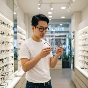 Cliente eligiendo gafas