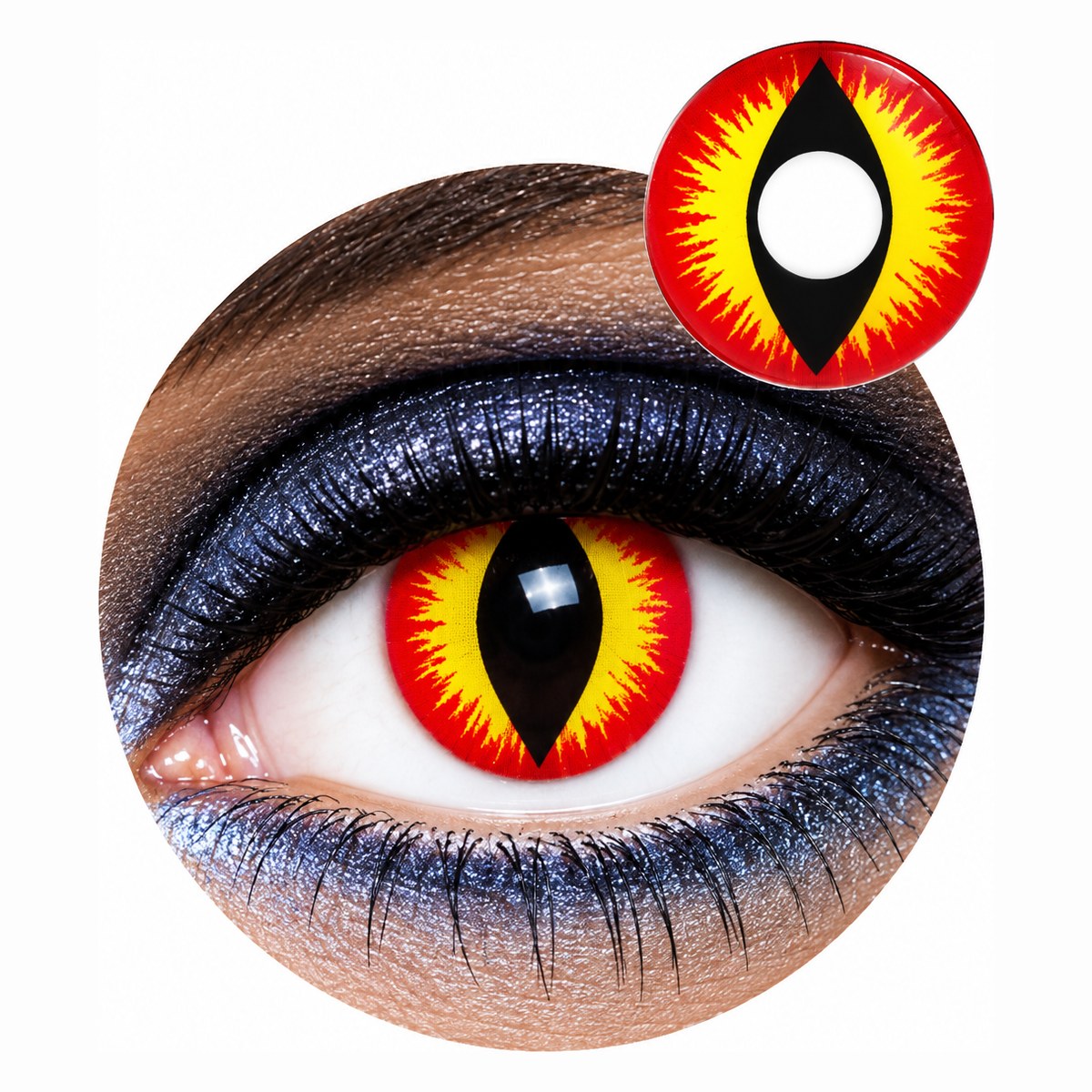 Lentilla de fantasía ojo de dragón rojo y amarillo para disfraz de Halloween