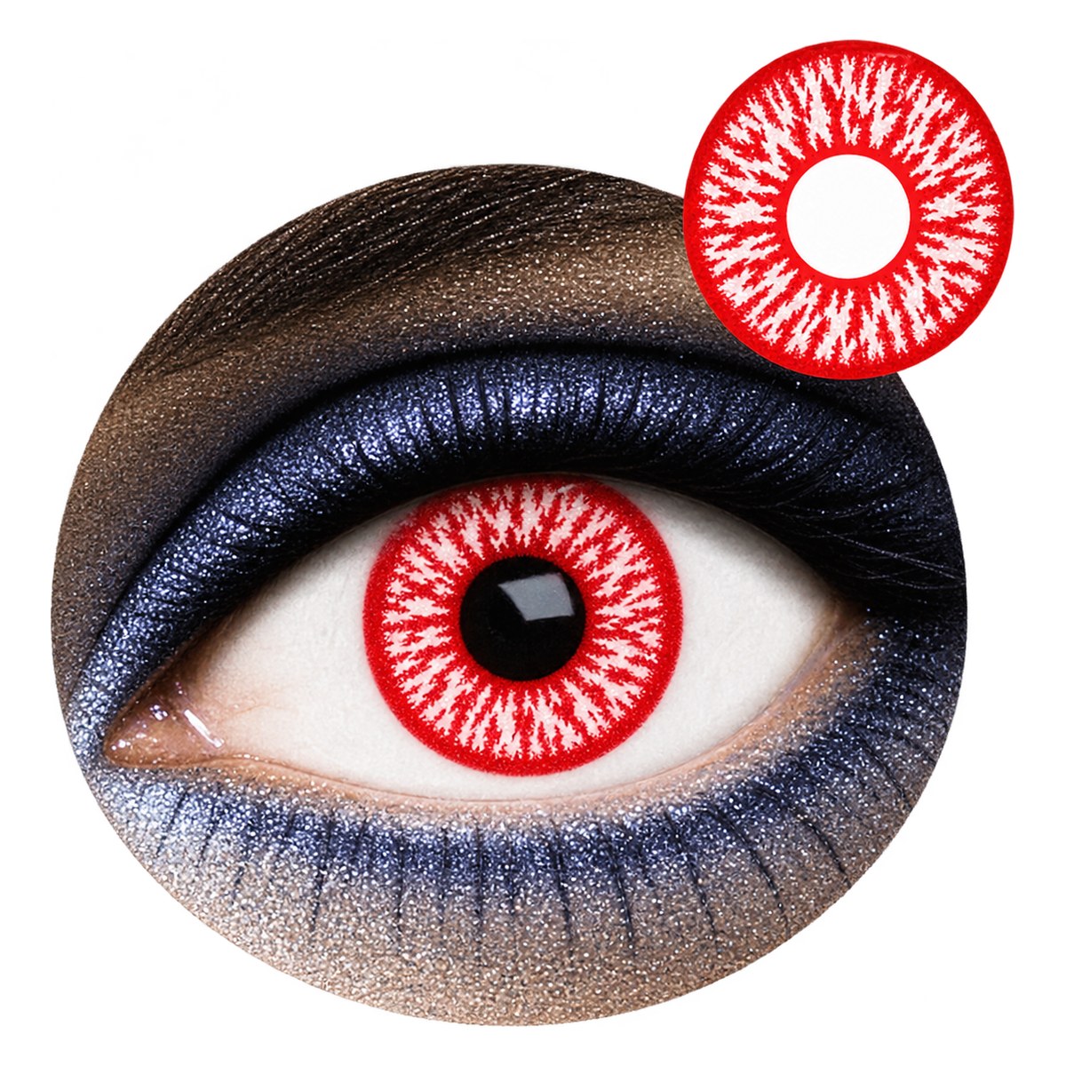 Lentilla de fantasía roja con venas de sangre para disfraz de vampiro en Halloween